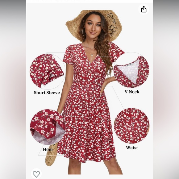 NWT | MS Basic Short Sleeve Deep V-Neck MIDI Dress | Size: S | Red Floral - Picture 3 of 10